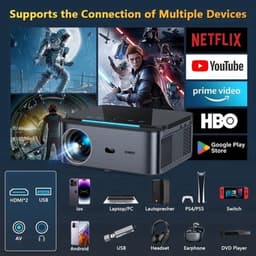 Xiwbsy - Beamer - Projector Beamer - Projector 4k - 1080P - Automatische focus - met WiFi 6 - 25000 Lumens - Buiten- en thuisprojector - Android 4K - Zwart — thumbnail 1