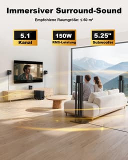 5.1 Home Cinema Set – 600W Surround Sound Systeem – Speakerset met 5,25 Inch Subwoofer – Home Cinema Luidsprekers voor TV en Film — thumbnail 4
