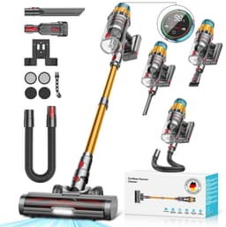 FOSMET Stofzuiger - Draadloze Stofzuiger - Steelstofzuiger - 750 watt - Hepa filtratie - Sterke Zuigkracht - 13 opzetstukken - Lange Accuduur Tot 80 Min - Zonder Zak Op Accu - Dierenhaar - Alle Vloertypen - Lang Snoer - Blauw‑Goud — thumbnail 2