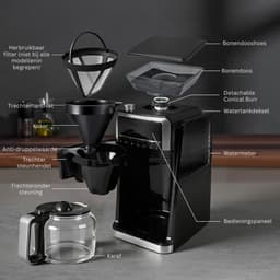 SNJY® Koffiemachine met Bonen - Volautomatische Koffiemachine - Espressomachine - Koffiezetapparaat Bonen - 1400W - Zwart — thumbnail 5