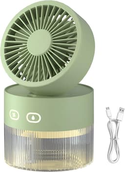 LISM - Draagbare mistventilator met een waterreservoir van 350 ml, 3 koelstanden, opvouwbaar ontwerp en nachtlampje met verkoelende mist - een ultrastille persoonlijke ventilator, Geschikt voor op kantoor, buiten en op reis (groen). — thumbnail 1