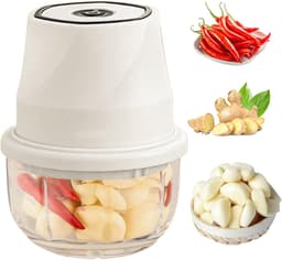 Elektrische Chopper - Keukenmachine Mini - Snel Ingrediënten Snijden - Glazen Container - 350 ml Inhoud - Zilver — thumbnail 1