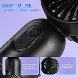 Mini draagbare ventilatoren (6 stuks), schattige, lichtgewicht handventilatoren op batterijen, 3 windsnelheden, USB-oplaadbaar, ventilatoren in de vorm van wimpers, unisex, geschikt voor kantoor, buiten, reizen en kamperen - Zwart — thumbnail 5