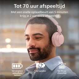 PHILIPS TAH4000 draadloze on-ear hoofdtelefoon, 70 uur afspeeltijd, Dynamic Bass, 32 mm drivers, Bluetooth 6.0 Multipoint, snelkoppelen, vervangbare kussentjes & batterij, licht & opvouwbaar – Roze — thumbnail 2