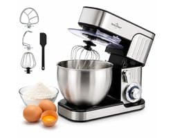 Swiss Haus® KM2206 Keukenmachine – 1300W Keukenrobot – 6L RVS Mengkom – 6 Snelheden + Pulse – Multifunctionele Keukenmixer met Deeghaak, Garde & Klopper – RVS