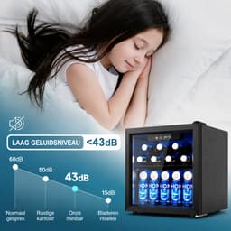 Norvia - Drankenkoelkast - Mini Koelkast - Glazen Deur - 55 Blikjes - Verstelbare Planken - Zwart - 4-16 °C - LED Verlichting — thumbnail 3