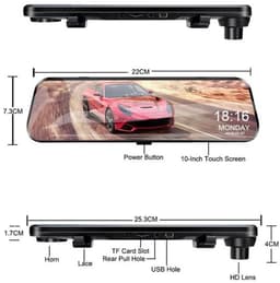 Dashcam voor Auto - 10 Inch Touchscreen Spiegelcamera - 1080P AHD Dashcam - Nachtzicht - Groothoek 170° - Parkeermodus - Inclusief 6M RCC BL - Zwart — thumbnail 1