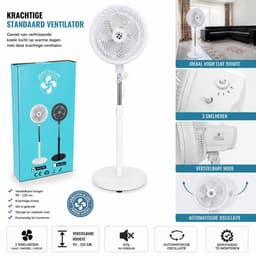 Statiefventilator - Ø 25 cm - 70W - 3 Snelheden - Verstelbare Hoogte (90-125 cm) - Wit — thumbnail 4