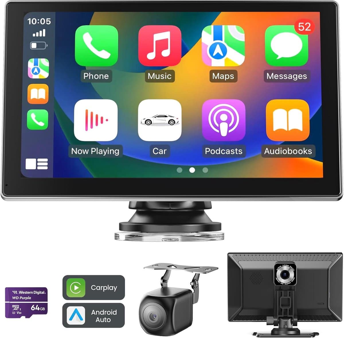 SnelShoppen - Carplay Auto 9 inch Scherm Met 4K Dashcam, Achteruitrijcamera 1080P, GPS Navigatie, Bluetooth 5.0, Spraakbediening, Mirror Link/FM, Incl — afbeelding 1