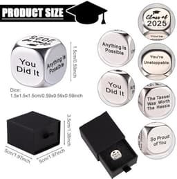 Afstudeerbeslissingsdobbelstenen, 1,5 cm, klas van 2025, dobbelstenen met inspirerende woorden, metalen cadeau voor positieve ondersteuning, afstudeerfeestdecoraties voor haar en hem, schooldiploma-uitreiking — thumbnail 2