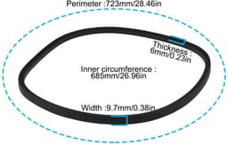 Dailygoods- Aandrijfriem Exacte Pasvorm - Vervangt 63367042100 - Compatibel met Viking MB 448.0 T - Duurzame Constructie - 723 x 9,7 x 6 mm - Soepele Krachtoverbrenging - Grasmaaierriem — thumbnail 2