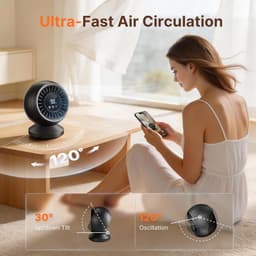 VHV - Tafelventilator - Oscillerende Bureauventilator 8000 mAh - Stille Luchtcirculator met 7 Standen - Kantoor & Slaapkamer - Zwart — thumbnail 3