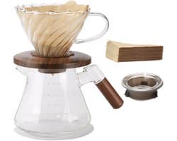 Dailygoods- Koffiezetapparaat 600ml - Borosilicaatglas - Druppelkoffiezetapparaat - Houten Kraag - 100 Vellen Papierfilter - Veilig Materiaal - Drip Coffee Maker