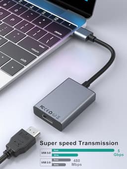 USB naar HDMI adapter - Video converter kabel - Extra scherm aansluiten - Full HD 1080P - 19 cm - Zwart — thumbnail 2
