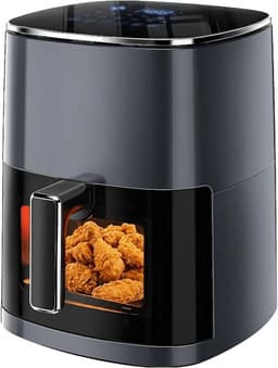 Airfryer met Venster - Heteluchtfriteuse Vierkant - Gezond Koken - Doorzichtig Kookvenster - 6.34 Liter - Grijs — thumbnail 1