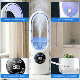 KZQ Kleine usb-ventilator met luchtbevochtiger, stille bureauventilator met 6 snelheden en 7 kleuren led-verlichting, geschikt voor slaapkamer en kantoor — thumbnail 2