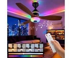 MUPOO Modern Houtlook Plafondventilator met Lamp Ø61cm- Bluetooth Speaker & plafonventilator afstandsbediening-RGB ventilator lamp plafond met 3 Snelheden & Slaapmodus - plafondventilator slaapkamer Woonkamer gamekamer — afbeelding 1