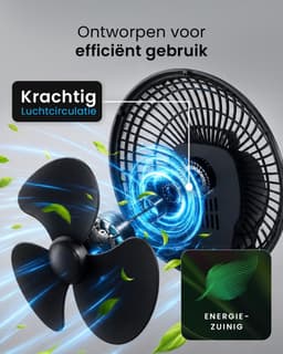 Ventilator 20 cm met 2 Snelheden – Stil, 360° Draaibaar en 100° Kantelbaar – 15W – Zwart — thumbnail 3
