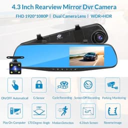Dashcam voor Auto - Dashcam 4.3 Inch - Full HD 1080P Auto Rij Recorder - Achteruitkijkspiegel DVR - Nachtzicht, Bewegingsdetectie & Parkeermodus - 6M Achteruitrijcamera - Zonder Geheugenkaart - Zwart — thumbnail 2