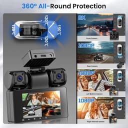 SnelShoppen - 2K Auto Dashcam 360° met 5GHz WiFi, 4 Camera's, 8 IR Nachtzicht, 3 Inch IPS Touchscreen, Loop Recording, G-Sensor, Parkeerbewaking, Acht — thumbnail 5