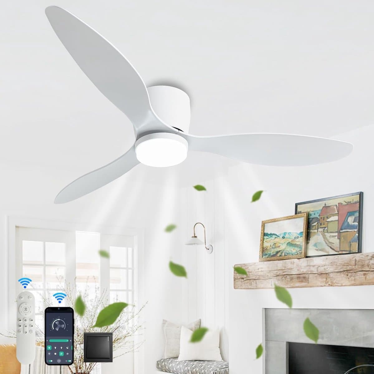 3 Blad Plafondventilator - Moderne LED Ventilator Lamp - 6 Snelheden - Bedienbaar Met Afstandsbediening - 105 cm - Wit - Woonkamerlamp — afbeelding 1