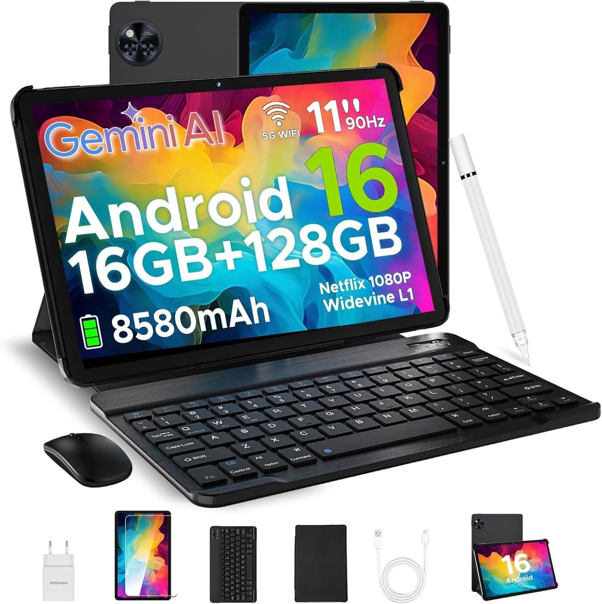 SnelShoppen - U11 VIP Edition Tablet 11" HD - 16GB+128GB Obsidiaanzwart - Android 15 - Octa-Core Unisoc T606 - 8580mAh Batterij - Widevine L1 Streamin — afbeelding 1