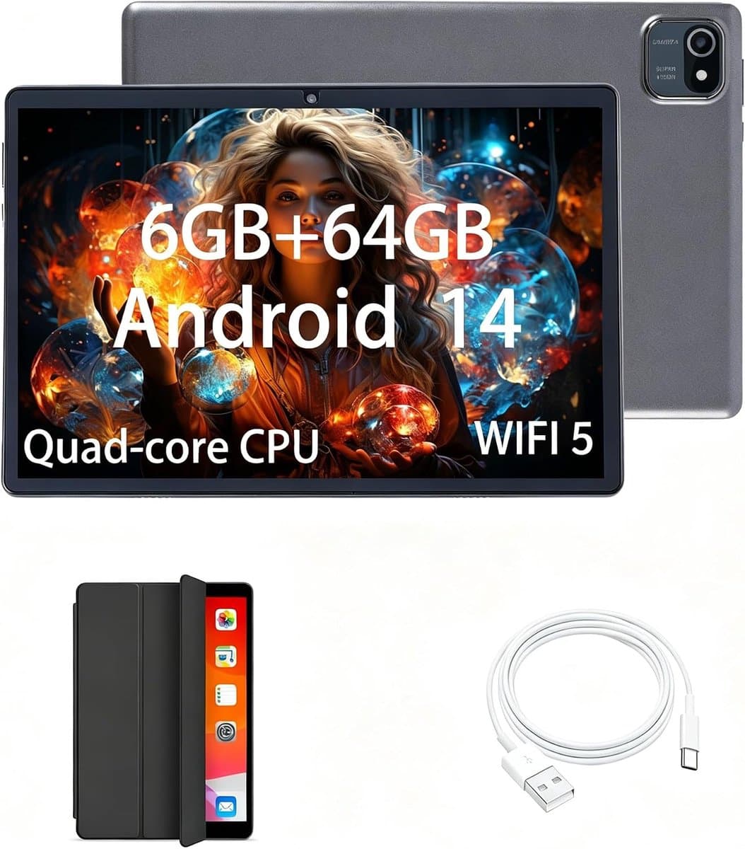 SnelShoppen - Kids Tablet 10 Inch Android 14 - 6GB RAM, 64GB (Uitbreidbaar tot 1TB), 1280x800 HD Touchscreen, 6000mAh Batterij - Ideaal voor Kinderen, — afbeelding 1