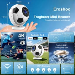SnelShoppen - Mini Beamer 4K, Smart Projector met Android 14.0, Draagbare Wifi 6 en Bluetooth 5.4, Kleine Telefoonprojector voor Home Cinema en Outdoo — thumbnail 5