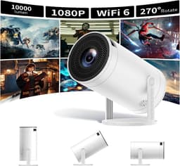 SnelShoppen - Mini Beamer Projector met Wifi en Bluetooth, 4K Full HD, Draagbare Filmbeamer voor Outdoor, Camping, Home Theater, Verstelbare Standaard — thumbnail 1