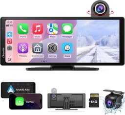 SnelShoppen - Draadloze Carplay & Android Auto met Dash Cam - 10.26" HD IPS Touchscreen, 4K Voor- en 1080P Achtercamera, Bluetooth Audio, GPS, Siri, L — thumbnail 1