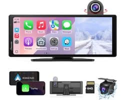 SnelShoppen - Draadloze Carplay & Android Auto met Dash Cam - 10.26" HD IPS Touchscreen, 4K Voor- en 1080P Achtercamera, Bluetooth Audio, GPS, Siri, L