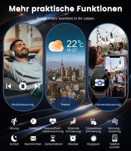 FOSMET Smartwatch Heren - 1200mAh accu - Smartwatch Heren Militair Kwaliteit - 60 dagen standby - Rugged Horloge Heren - Stappenteller - Hartslagmeter - Slaapmonitor - Belfunctie - Kompas - Waterdicht - Sport Horloge - Geschikt voor Android en iOS — thumbnail 5