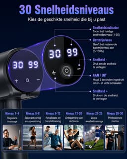 Massagepistool met 30 Standen & 6 Massagekoppen – 2600 mAh – LED Display – Stil & Lichtgewicht – Voor Diepe Spiermassage — thumbnail 4