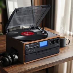 ORCC 10-in-1 Platenspeler Vintage – Bluetooth Vinyl Platenspeler met CD, USB, SD, AUX, RCA, Ingebouwde Stereo Speakers, Afstandsbediening, 33/45/78 RPM en Houten Behuizing – Bruin — thumbnail 2