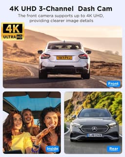 Dashcam Auto - 3 Kanaals Camera - Veilig Rijden Vastleggen - 3 Camera's 4K - 64 GB Kaart - Zwart — thumbnail 2