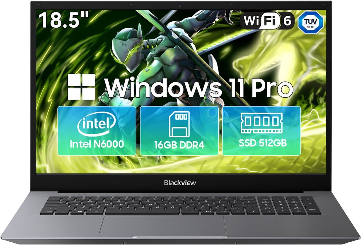 Blackview AceBook 10 - Laptop - 18,5 inch Full HD - 16 GB DDR4 - 512 GB SSD - Intel Pentium Silver N6000 - WiFi 6 - Windows 11 Pro Notebook - Intel® Graphics - Grijs — afbeelding 1