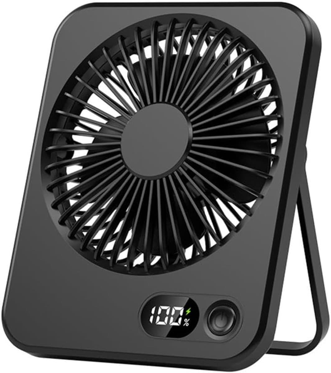 Handventilator - Tafelventilator - Draagbaar - Met LED-display - USB-oplaadbaar - Met inklapbare standaard - Geschikt voor thuis, kantoor, slaapkamer en op reis - Zwart — afbeelding 1