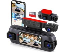 SnelShoppen - 4K Dashcam Auto met Wifi, 4-Kanaals GPS, Nachtzicht, G-sensor, Parkeermodus, Bewegingsdetectie, Achteruitrijhulp + 64G TF-kaart