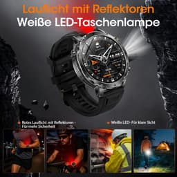 FOSMET GPS Smartwatch Heren 2026 - 47mm AMOLED - 1800mAh Batterij - Belfunctie - Hartslagmeter, SpO2 & Slaapmonitor - IP68 & 5ATM Waterdicht - Militair Design - RVS & Siliconen Bandje – Geschikt voor Android en iOS - Zwart — thumbnail 5
