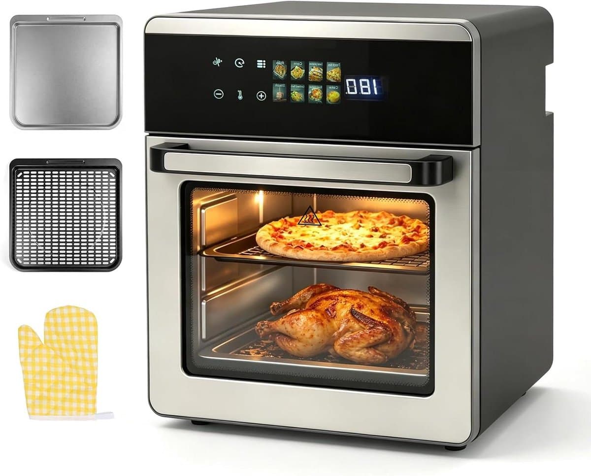 Heteluchtfriteuse Oven - Multifunctionele Airfryer - Gezond Koken - 8-in-1 Functies - 16 Liter XXL - Roestvrij Staal — afbeelding 1