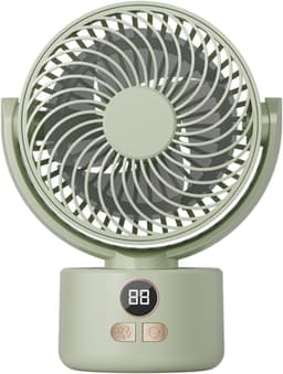 Bureau ventilator – Mini ventilator – USB ventilator – 3600 mAh – 3 snelheidsstanden – Automatisch zwenkend – Draagbare ventilator voor thuis, kantoor camping – 15 x 8,5 x 20 cm – Lichtgroen — thumbnail 1