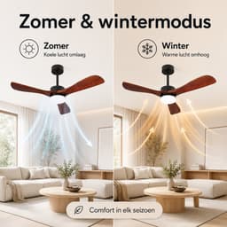MUPOO Scandinavische hout Grote Plafondventilator met Verlichting 132 cm - Muisstil DC Motor & Afstandsbediening - APP & Zomer- en Winterstand - 6 Snelheden & Timer - plafonniere met ventilator voor Woonkamer, Hoge Plafonds & Eetkamer — thumbnail 4