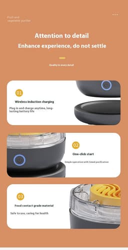 Zwart-Pesticiden Reiniger - Keukenmachines -Ultrasonic Fruit & Vegetable Washer - Pesticiden Verwijderaar - USB-Fruitreiniger - Produce Purifier - Verwijder Moeiteloos Bacteriën & pesticiden - voor Het Reinigen van Fruit, Groenten — thumbnail 2