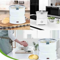 Elektrische Aardappelschiller - Automatische Groenteschiller - Snel Groenten Schillen - 6 Roestvrijstalen Messen - 1 kg Capaciteit - Wit — thumbnail 3