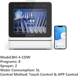 DIMICO - Slimme Aanrecht Vaatwasser met APP - Compacte Mini Dishwasher 5L Watertank - 8 Programma’s - Vrijstaand Tafelmodel — thumbnail 6