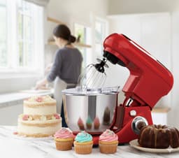 Cheffinger Keukenmixer - Rood - 6.5L Mengkom - Keukenrobot - 3 Accessoires - Keukenmachine - 1600W — thumbnail 5