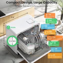 BLITZHOME Vaatwasser BH-6-CDW1 – draagbaar tafelmodel, 5,2L, 9 programma's, PTC hete lucht droging, 3D 360° sproei, app-bediening, EU-stekker — thumbnail 10