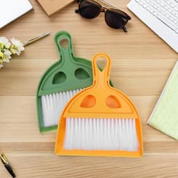 Handbezem en Stoffer Set - Mini Stoffer Blik - Bureau Schoonmaken - Compact Opbergen - 20 x 16 cm — thumbnail 2