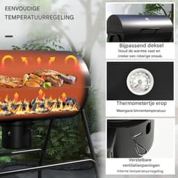 BBQ Smoker - Houtskoolgrill - Grillwagen - Houtskoolbarbecue - Met deksel - Thermometer - Verrijdbaar - Verstelbare kolenbak - Terras - 95x71,5x102cm - 1 stuk — thumbnail 3
