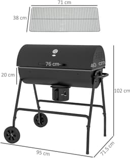BBQ Smoker - Houtskoolgrill - Grillwagen - Houtskoolbarbecue - Met deksel - Thermometer - Verrijdbaar - Verstelbare kolenbak - Terras - 95x71,5x102cm - 1 stuk — thumbnail 5